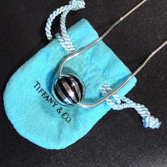 Tiffany & Co. Rare Vintage Silver & Black Enamel Ball Pendant Necklace - Picture 6 of 8